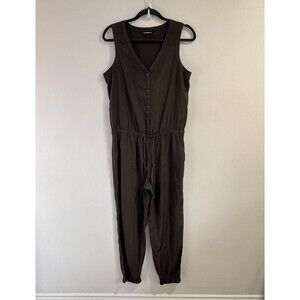 Express Jumpsuit Pantsuit S Olive Green Satin Joggers V-neck Sleeveless